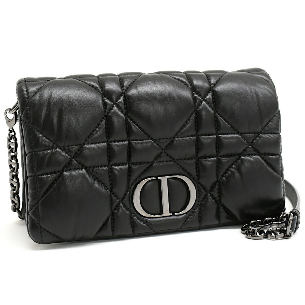 Christian Dior Chain Shoulder Bag Wallet Caro Cannage Matelasse Leather Black